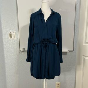 Lou & Grey Blue Shirt Dress Long Sleeve Cinch Waist Large with Pockets